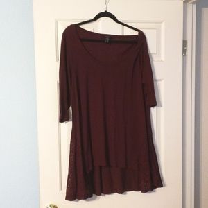 Torrid burgundy tunic with lace details